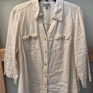 Cream Linen Blouse with Subtle Gold Details